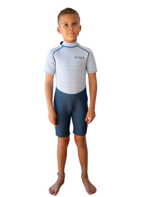 Kids Short Wetsuit in Navy Striped